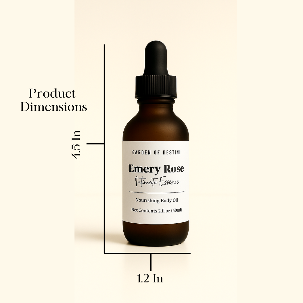Emery Rose luxury women’s body oil black and rose label close-up