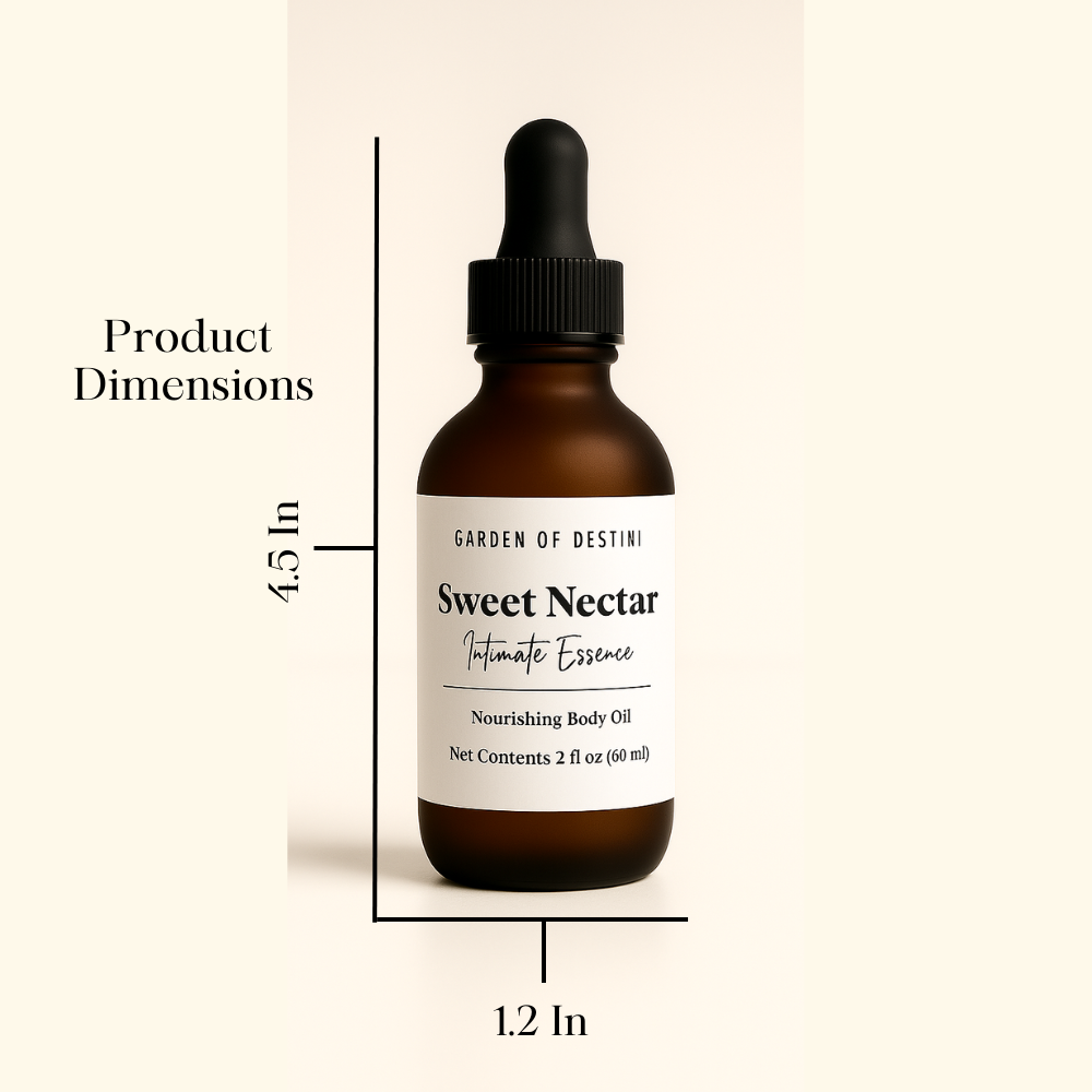 Sweet Nectar luxury women’s body oil black and white label close-up