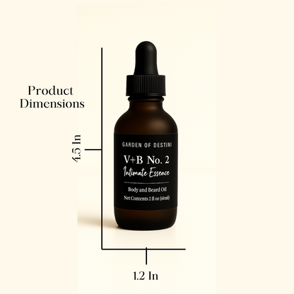V+B No. 2 luxury men’s body oil black label with white text close-up